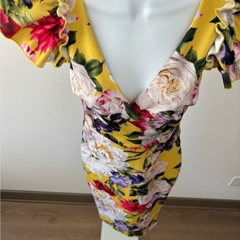 Glamazon Dress Small Colorful Floral Ruffle Bodycon Coquette Tropical Romantic - Picture 9 of 12